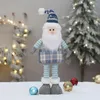 Décorations de Noël Poupée en peluche bleue mignonne Père Noël Bonhomme de neige Décoration Posture debout Ornements faits à la main Longue jambe rétractable