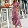 Vestidos para mulheres 2024 verão longo boho banheiro praia capa coreano maiô cobrir ups impresso v pescoço casual irregular playa