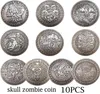 10 pezzi Morgan Skull Zombie Scheletro Monete Modelli diversi Interessante collezione di monete d'arte copia2264142