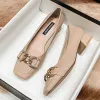 Boots New Women Med Heel Square Toe Pumps Office Lady Shoes Big Gold Metal Chain Soft Soles Slip on Leahter Shoes