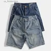 Herrenshorts Strapazierfähige, sandgewaschene Herren-Jeansshorts, locker sitzende reine Baumwolle im Retro-Stil Y240320