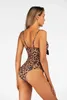 Maillots de bain pour femmes Real S One Piece Bikini Matte Polyester Leopard Print Tie Maillot de bain Costume