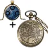 Bronze Color Theme Antique Pocket Watch With Symbols Design Glass Dome Pendant Packing as Christmas Gifts for Men Women Kids 240314