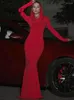 캐주얼 드레스 AHAGAGA 패션 섹시한 단단한 후드드 맥시 여성 우아한 긴 슬리브 슬림 바디콘 파티 멍청이 로브 스트리트웨어
