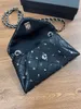 Womens Versatile New Internet Popular Trendy One Shoulder Diagonal Straddle Bag Black Silver Fashion Full Envelope Chain