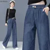 Kvinnors jeans elastiska hög midja rak jean för kvinnor tunna sommar casual wide ben denim byxor koreanska mode vaqueros lösa pantalones 2023c24318