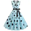Casual Dresses Summer For Women Sleeveless Retro Hepburn 1950s 60s Rockabilly Polka Dot V-Neck Black Pinup Party Robe Swe Vestidos