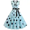 Vestidos casuais verão para mulheres sem mangas retro hepburn 1950s 60s rockabilly bolinhas v-pescoço preto pinup festa robe balanço vestidos