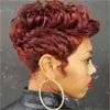 Parrucche sintetiche BeiSDWig Parrucche corte con capelli sfumati bordeaux per donne nere Acconciature afro ricci per donne Parrucche taglio pixie con frangia riccia 240328 240327