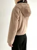 Giacca da donna con cerniera alla moda con cappuccio in pelliccia sintetica da donna 2024 cappotto invernale caldo tinta unita sciolto femminile