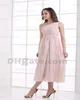 2015 Pink One Shoulder Pleated Chiffon Bridesmaid Dresses Empire Ribbon Tea Length Dresses MZ0871632382