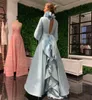 Stylish High Low Mother of the Bride Dresses A Line Three Quarter Sleeve Prom Gown Ruched Satin Asymmetrical Wedding Guest Party Dress