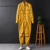 Overaller Ny lapel långärmad orange röd mäns jumpsuit hip hop casual lös multipocket overaller bekväm last