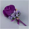 Decorative Flowers Wreaths Mens Simation Silk Rose Flower Boutonniere Brooch Bride Festival Banquet Breastpin Decor Broche De Flor Dro Dhfhw