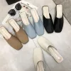 Boots Female Shoes Loafers Square Toe Mules For Women 2022 Slippers Flat Slides Shallow New Cover Retro Basic PU Spring Rubber