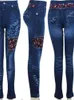 Calças femininas primavera e outono estilo (pelúcia/não pelúcia) impresso jeans de fundo para pessoas idosas de meia-idade vestindo alta