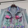 Vestes Femmes Mode Peint À La Main Fleur Graffiti Imprimer Court Denim Manteau Printemps Automne Femmes Revers À Manches Longues Jeans Veste Femme Marée