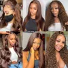 Synthetic Wigs 13x4 Chocolate Brown Colored Lace Front Human Hair Wigs For Women HD Transparent Body Wave 360 Full Lace Frontal Wig Pre Plucked 240328 240327