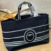 Sac de créateur en Denim pour femmes, Vintage, rayures horizontales, couleur contrastée, bleu marine, grande capacité, sac de plage, sac de voyage et de Shopping