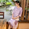 Robes décontractées Style chinois coton et lin imprimé robe femmes printemps été o-cou trois quarts manches type mince Cheongsam