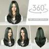 Synthetic Wigs Long Straight Wigs with Curtain Bangs Green Highlight Layered Ombre Wig for Women Synthetic High Density Black Hair End Dye Wig 240328 240327