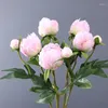 Dekorativa blommor konstgjorda pion Silk Flower Fake Floral Desktop Arrangement 2 Heads Plants Home Wedding Decoration