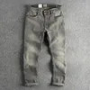 Herren Jeans Frühling Herbst American Retro Heavyweight Smoky Grey Denim Einfache Baumwolle gewaschen Alte gerade Freizeithose