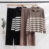 Winter Knit Tracksuit Two Piece Set Striped Sweater Matching Sets Women Knit Suit Knitted Two Piece Pants Sets For Women 240313