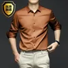 Högkvalitativ orange mens långärmad skjorta lyxig rynka resistent icke strykning solid affärsdräkt skjorta s-5xl 240306