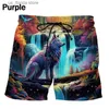 Męskie szorty 3D Drukuj dla zwierząt Wolf Shorts Hip Hop Style HARAJUKU Plaży Shorts For Men Casual Cool Szy Quick Surf Shorts Mężczyzn Sympies Y240320