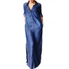 Casual Dresses Women A-line Denim Dress Bohemian Maxi With Split Hem Turn-down Collar Plus Size Ankle Length Button Up For Fall