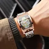 Montres-bracelets Squelette Creux Hommes Montre De Luxe Steampunk Rose Or Sliver Quartz Horloge En Acier Inoxydable Mâle Transparent Homme Relogio Masculino