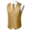 Vests Mens's Suit Vest Gold Yellow Paisley Sold Flower Embroidered Waistcoat Tie Hanky Formal Sleeveless Jacket Barry Wang