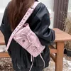 Drawstring mbti ekose pembe kadın omuz çantası pileli rahat tatlı moda el çantası edebi zarif tasarımcı koltuk altı