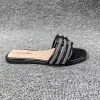Flops Summer New Crystal Stone Stripes Slippers for Women Shoes Fashion Luxury Designer Flat Slides Rhinestone Sandals Chaussure Femme
