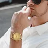 Armbandsur 2024 Luxury Gold Watch Men Fashion Ultra Thin Quartz Mesh Simple Waterproof Luminous Chronograph Business Gifts