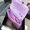 Classic Rhinestone Mini Flap Bags Colorful Multicolor Laser Genuine Leather Handbags Gold Silver Metal Chain Crossbody Bag Luxurys Desi Hcvk