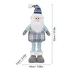 Décorations de Noël Poupée du Père Noël Tissu à carreaux bleu Rétractable Vieil homme Bonhomme de neige Elk Costume de vacances Fête