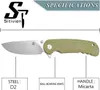 Tactische Messen Sitivien ST106 Zakmes D2 Staal Blade Micarta Handvat Flipper Zakmessen EDC Tool Mes voor Outdoor Camping SurvivalL2403