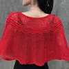 Womans Blus Ice Silk Hollow Sticked Shawl Summer Air Conditioning Neck Protection Pullover Cape Pearl Sunscreen Clothing R73 240312