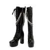 Stiefel 2022 Winter Patent Leder Frauen Knie High Stiefel Perlenkette süße High Heel Motorrad Stiefel Größe3443Zipper Mädchen Schuhe