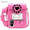 Väska mode rosa kärlek hjärta retro telefonform axel handväska pu läder kreativ rese gåva croosbady blixtlås party gata