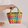 Gradual pink small plaid woven bag cute small basket versatile color contrast small bag 240307
