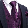 Gilet Barry Wang 20 colori Gilet da uomo in seta viola Paisley Giacca da cerimonia formale da lavoro Abito slim fit Gilet Cravatta Hanky Gemelli