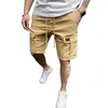 Shorts masculinos 2024 verão casual solto oversized calças de perna reta cor sólida capris multi bolso trabalho