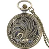 Bronze Vintage Hollow Peacock Design Pocket Watch Animal Quratz klockor med halsbandskedja för kvinnor män barn orologio da tasca249z