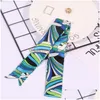 Scarves Fashion Mtifunction Print Scarf For Handbags Handle 17 Colors Head Wrap Scarfs Ribbon Womens Turban Triangle Headband Silk D Dhvdd