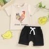 Kledingsets 2 stuks babyjongen zomeroutfits korte mouw haanprint tops shorts set babykleding