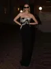 Casual Dresses Women Celebrity Sexy Strapless Backless Diamonds Black Maxi Long BodyCon Bandage Dress 2024 Elegant Evening Club Party