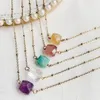 Pendant Necklaces 10pc/pack Natural Crystal Stone Necklace Small Square Charm Pink Purple Stainless Steel Choker Chain